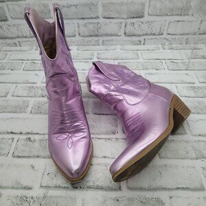Women Classic Metallic Pink Western Low Calf Boot Pull On Boots Size 8.5